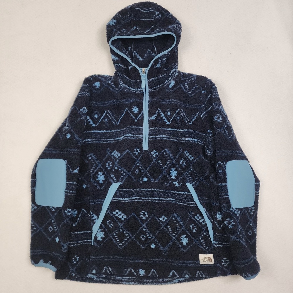 The North Face Printed Campshire 2.0 Fleece Jacket Womens L Black Blue Hooded